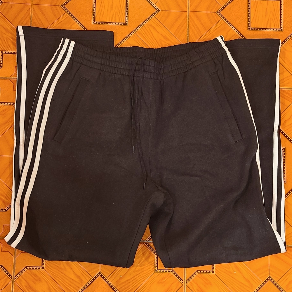 Adidas Black Sweat Pants Shiny Silver Emblem L